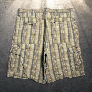 Wrangler Plaid Cargo Shorts Tan Brown Skater Y2K Mens Size 34